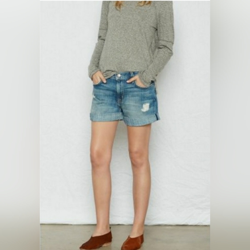 Current Elliot Women's 27 (4) The Boyfriend Rolled Shorts Tidal Wave Destroy